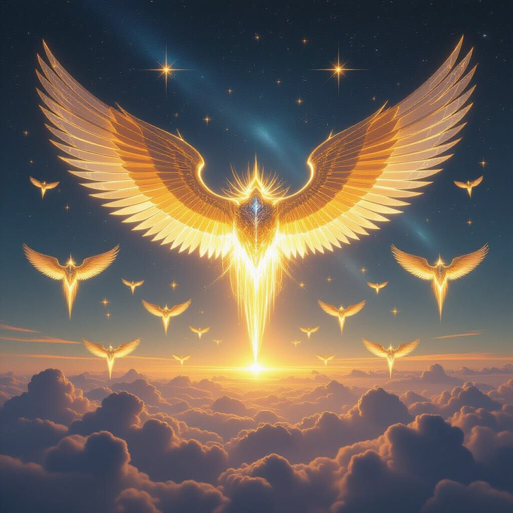 Divine Celestial Armada Surrounds Earth in Radiant Formation