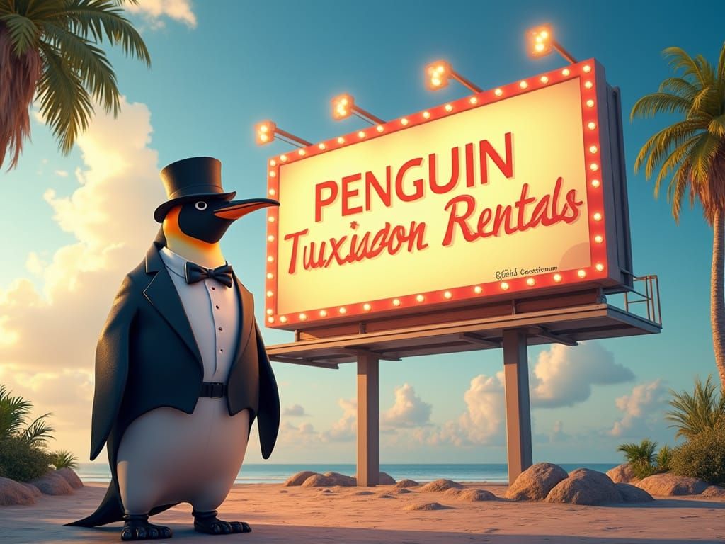 Silly Billboards - "Penguin Tuxedo Rentals - Look Your Best This Summer"