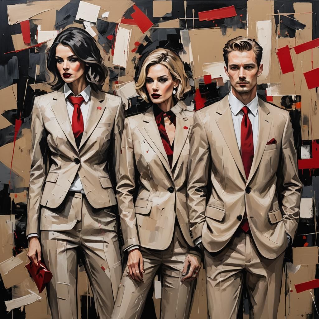 Abstract Expressionist Portrait: Beige Suits and Gangsta Chi...
