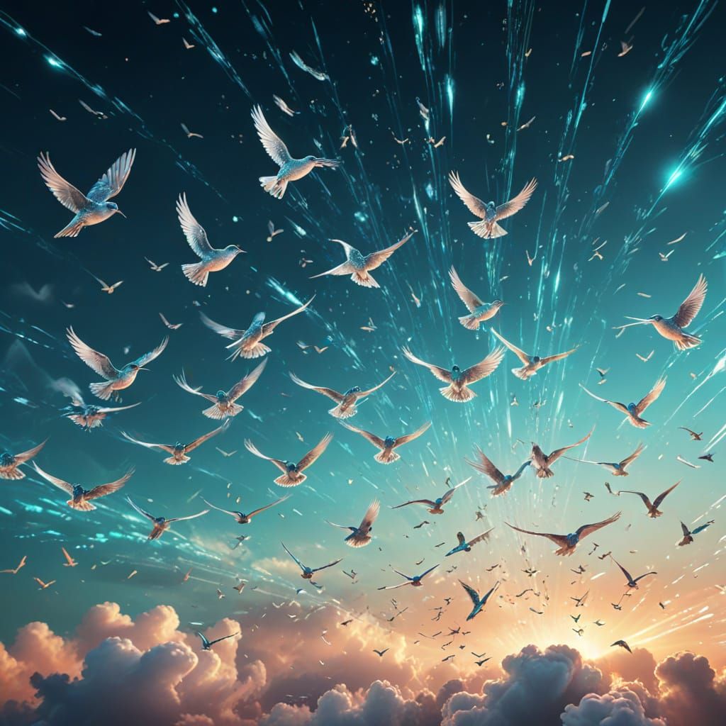 Celestial Birds Soaring in Digital Fantasy Art
