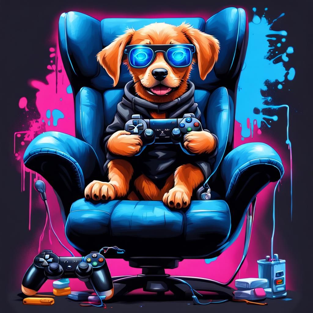 Puppy Gamer in Graffiti Art Style