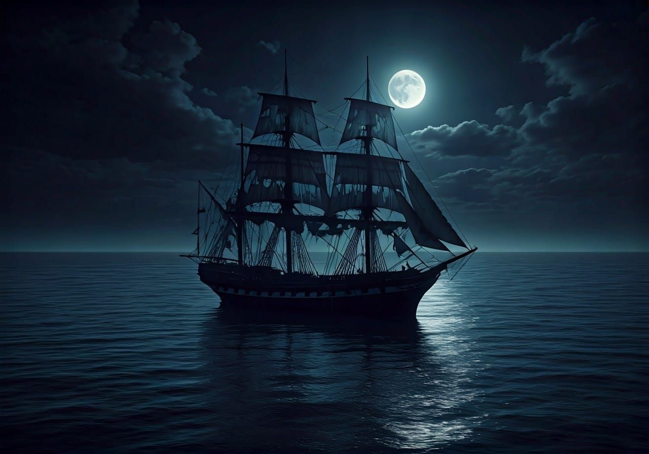 Haunting Frigate at Night as Matte Painting
