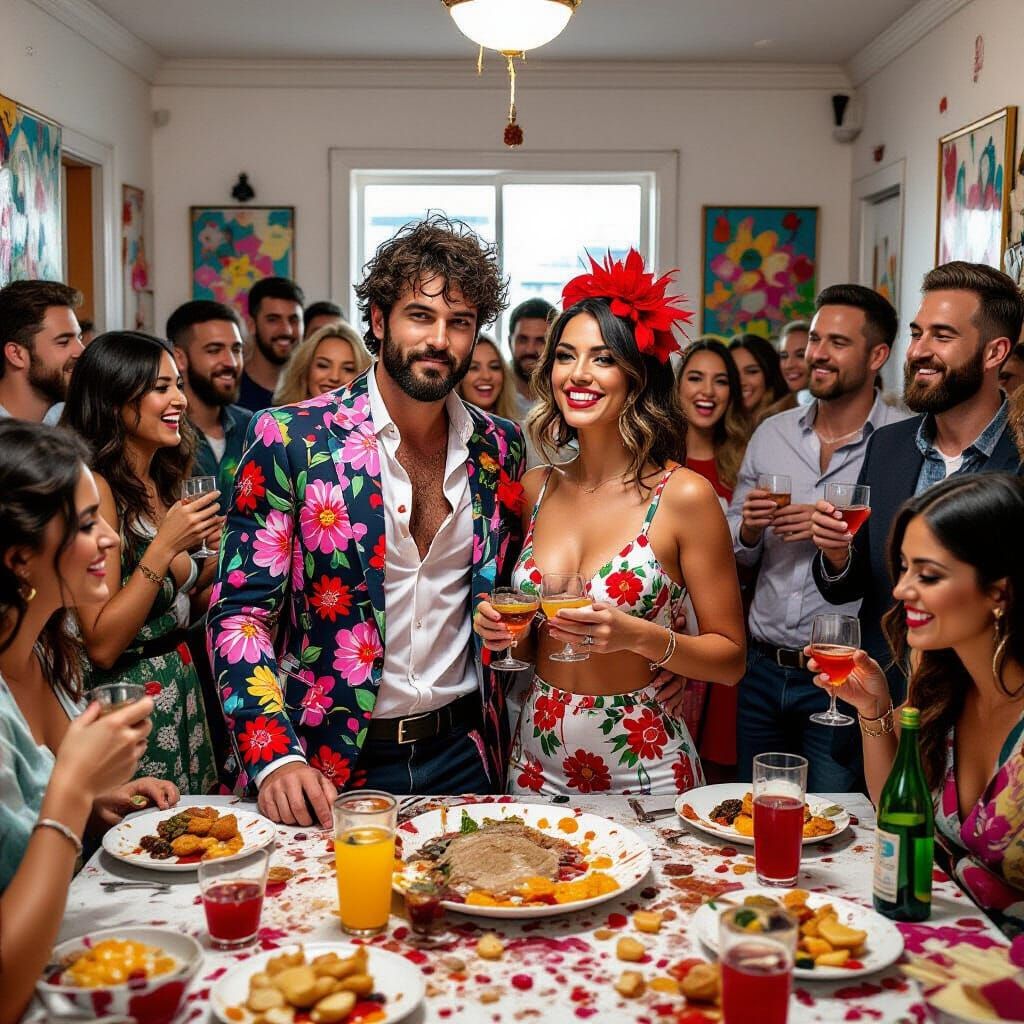 Chaotic Party Scene in Expressive Style