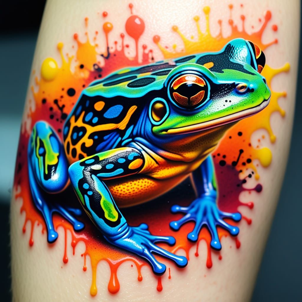 Vibrant Dart Frogs Tattoo Art in Bright Ink Style