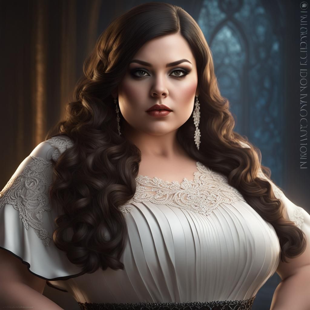 Voluptuous Goth Woman Portrait in Hyperdetailed Style