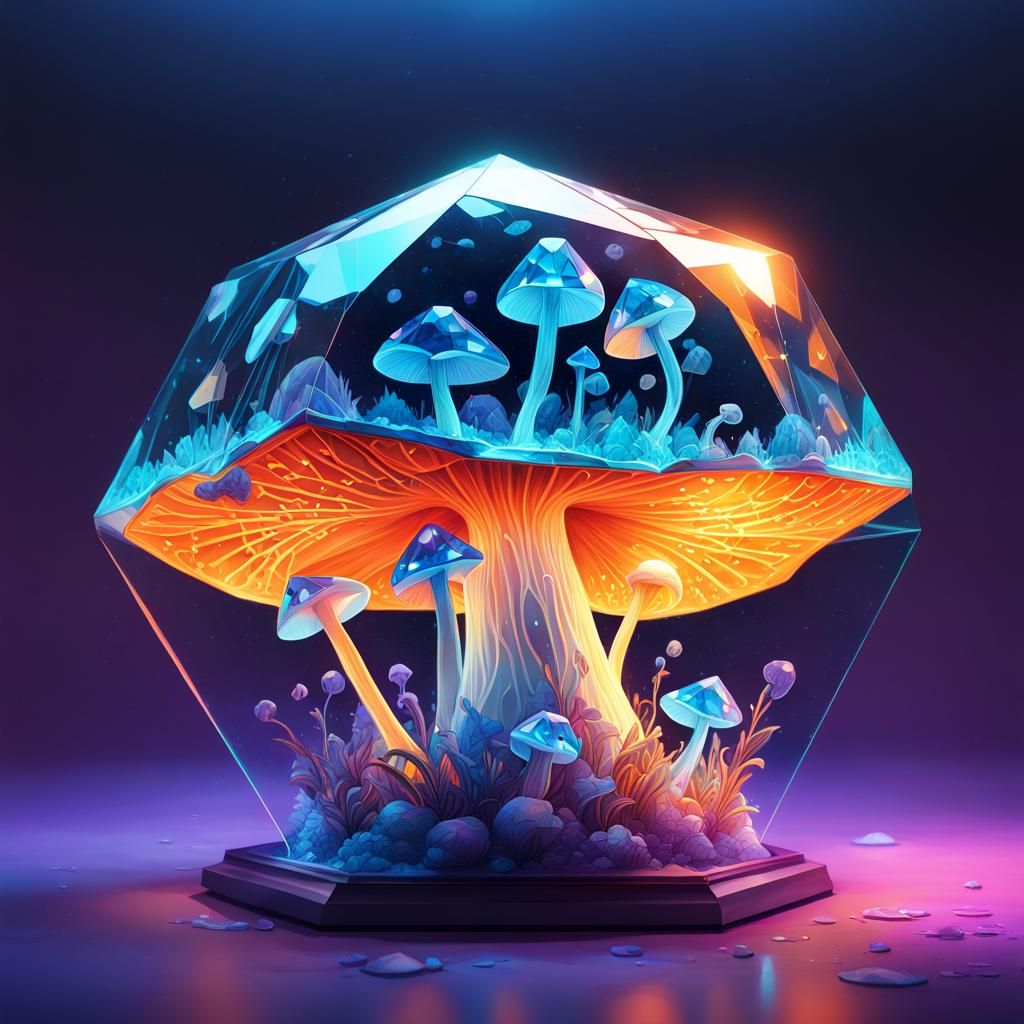 Giant Diamond Mushroom Inside Geometric Glass