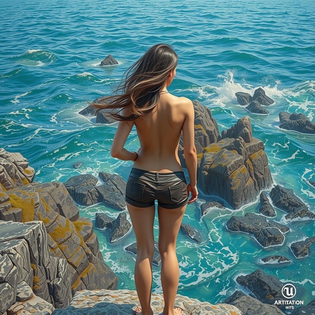 Waif-Like Woman Stands at Edge of Mysterious Sea in Leather ...