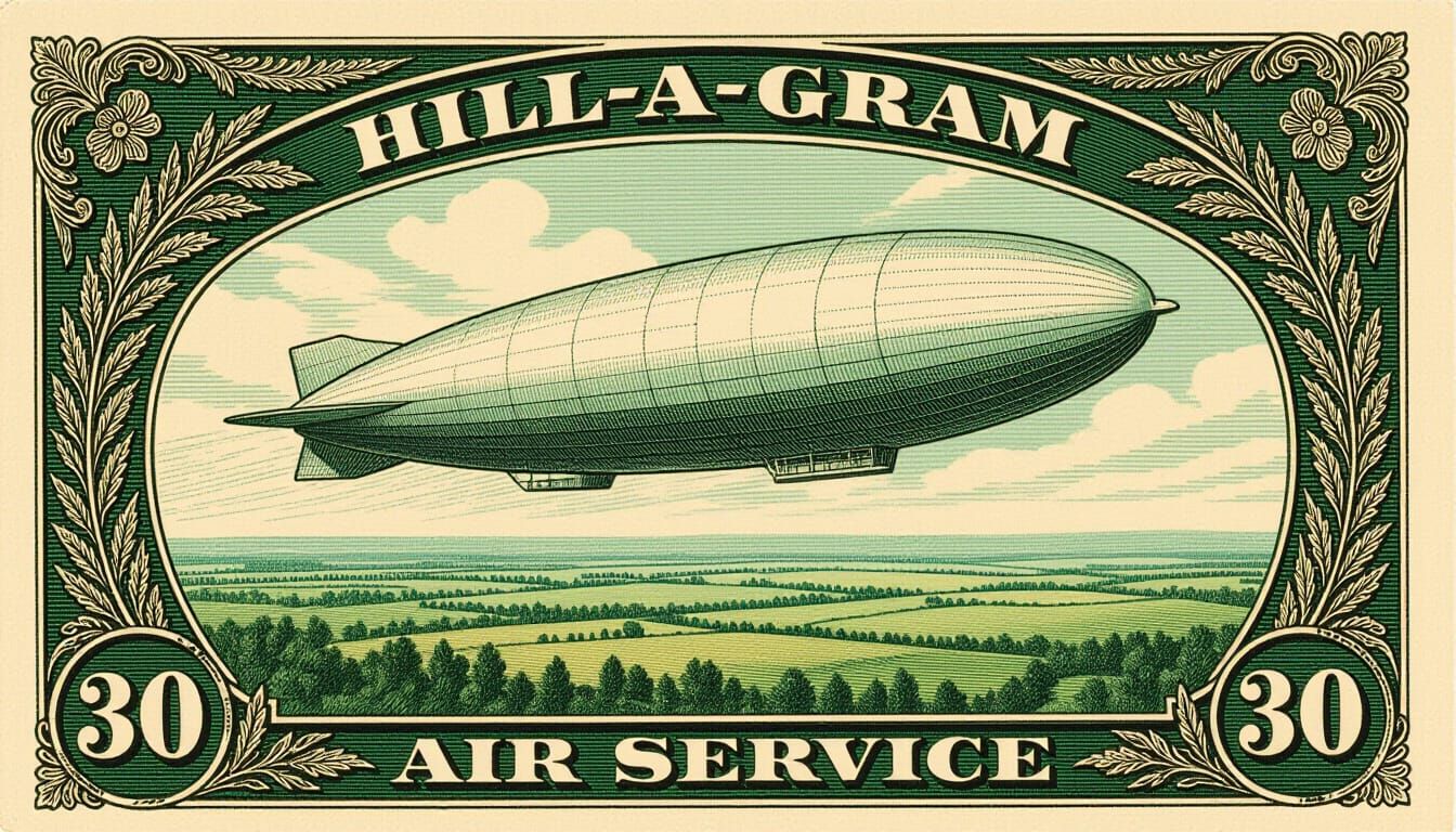 Vintage Airship Postage Stamp in Engraved Style