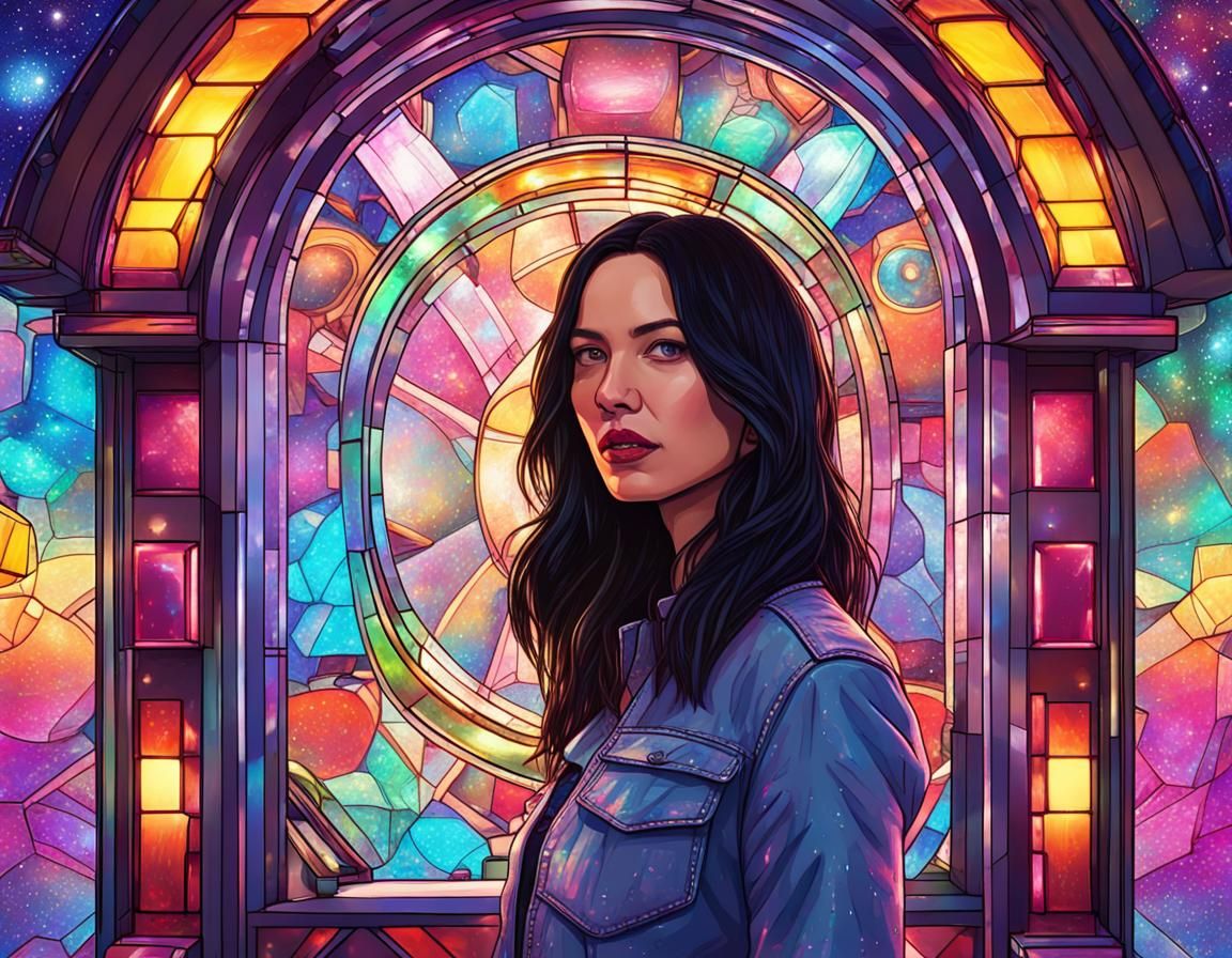 Olivia Munn in Stained Glass Arcade Machine