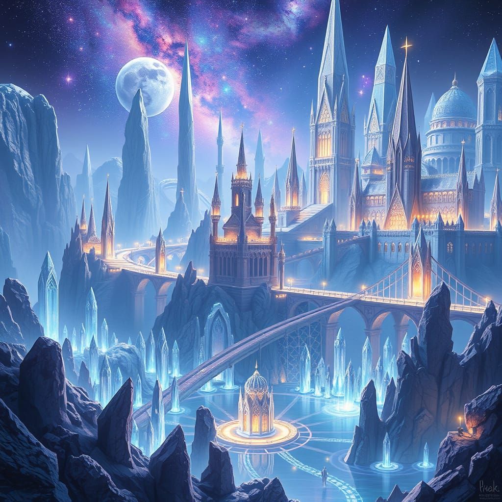 Ethereal Elven Metropolis in Cosmic Splendor