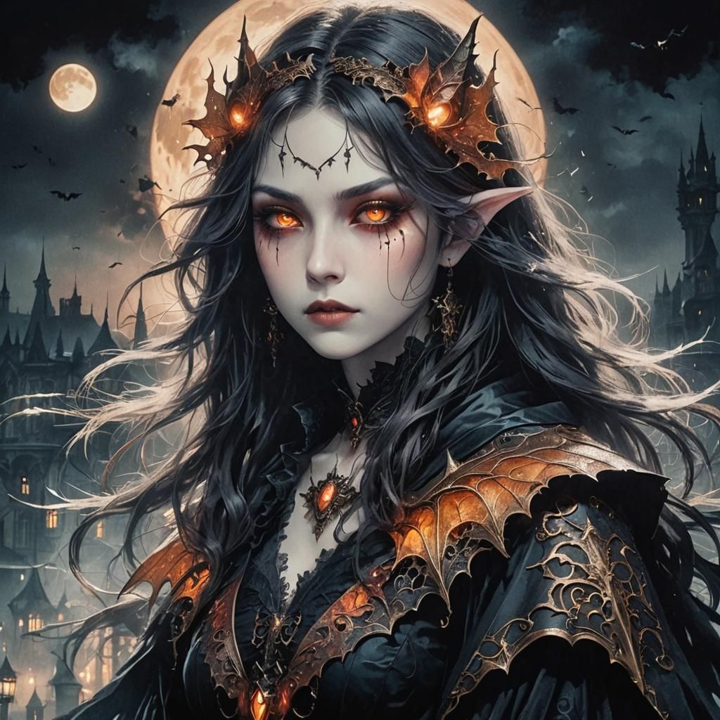Mystical Vampire in Foggy Victorian City: Dark Fantasy Art