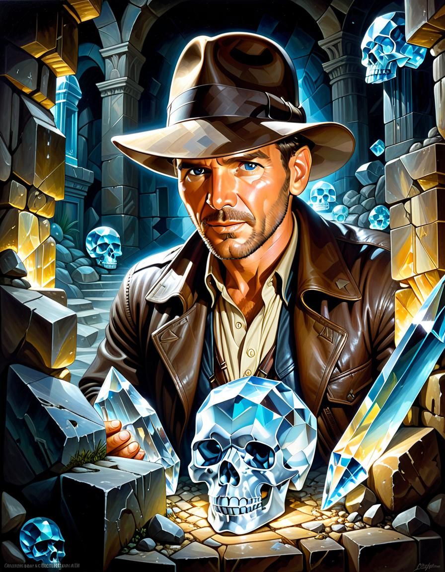 Indiana Jones Finds Crystal Skull, Cubist Oil Painting