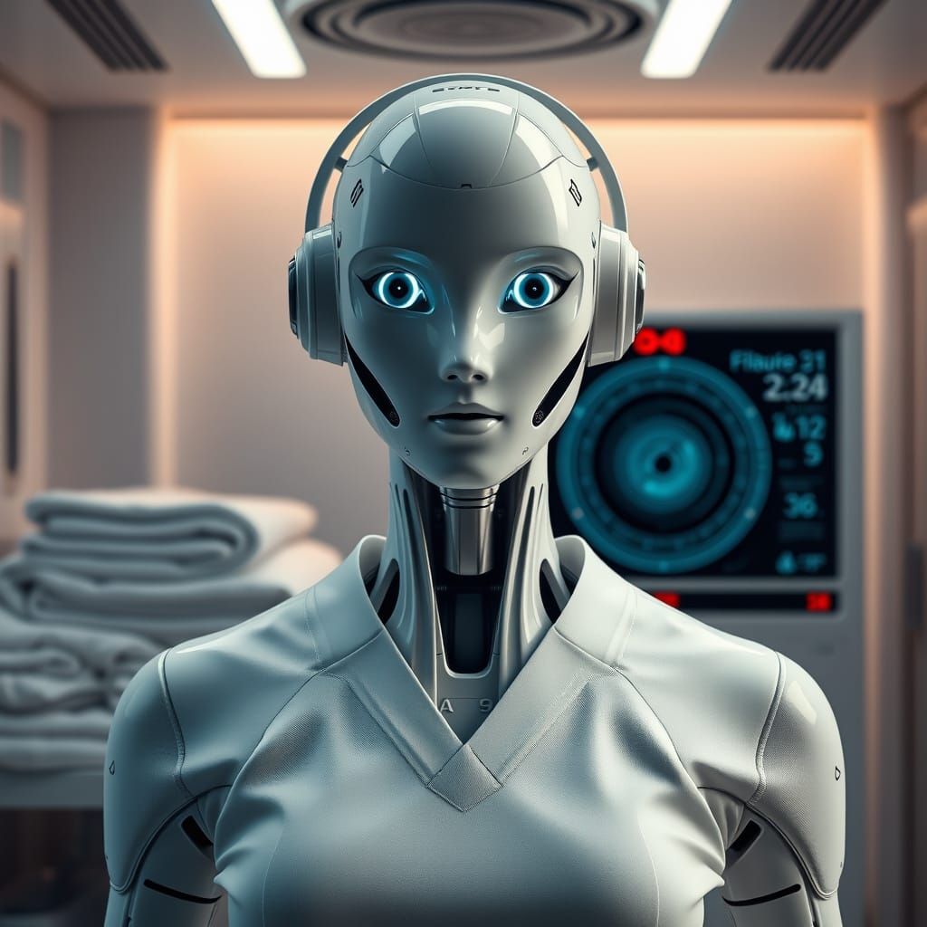 Futuristic Medical Robot in Sterile Hospital Environment