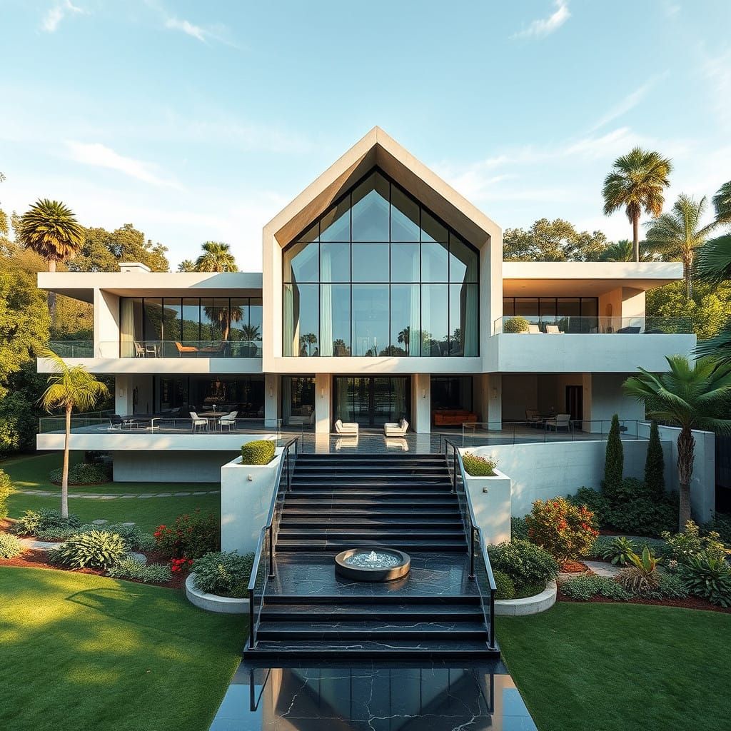 Sophisticated Modernist Mansion Elegance in Concrete and Gla...