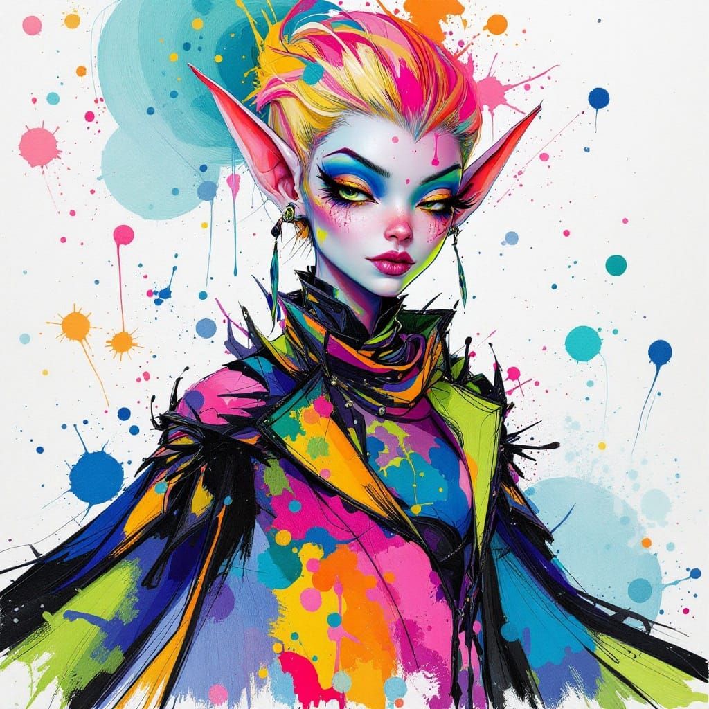Whimsical Elf in a Vibrant Artistic Splash