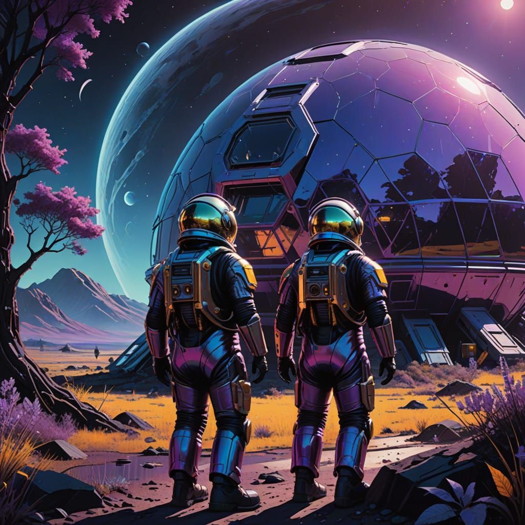 Moonlit Space Garden in Cyberpunk Style