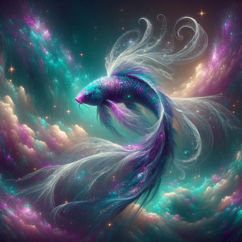 Ethereal Koi Fish Made of Twinkling Stars