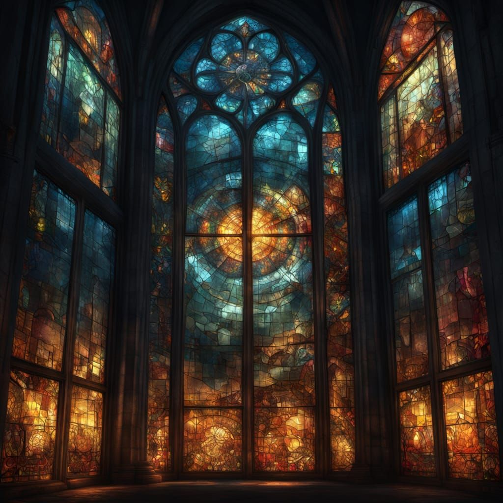 Cracked Stained Glass Lit by Dying Light