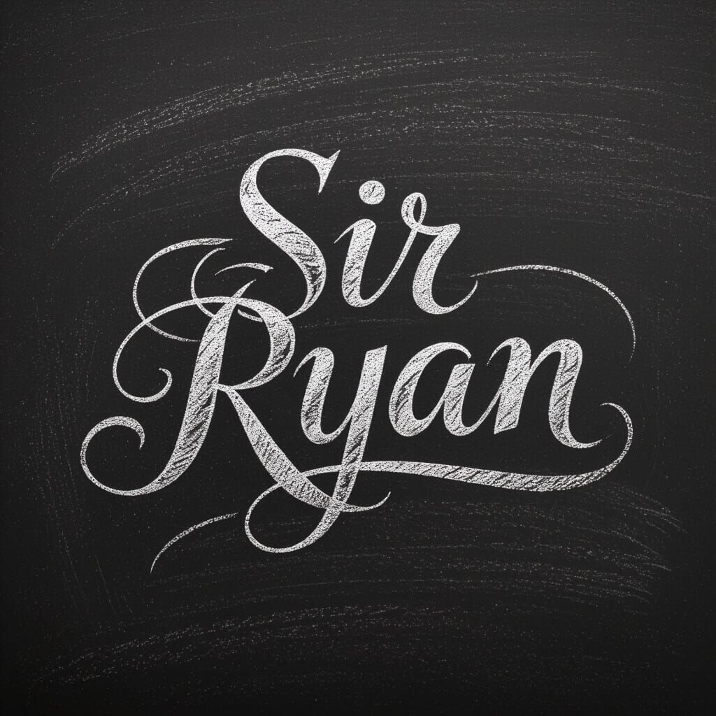 Photorealistic Chalk Calligraphy of 'Sir Ryan' on Chalkboard
