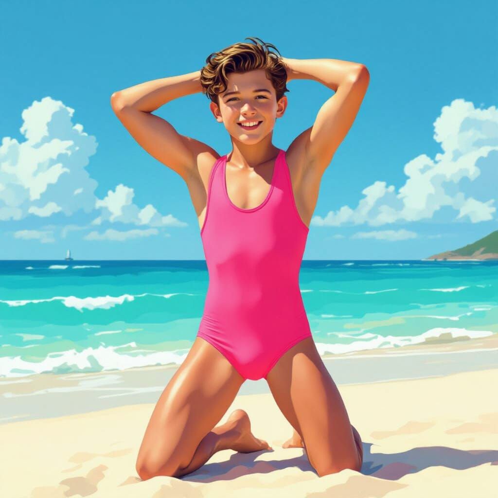 Person in Pink Swimsuit on Sunny Beach
