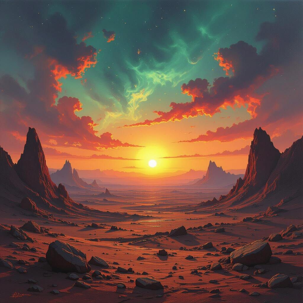 Surreal Sunset Over Alien Planet Romulac