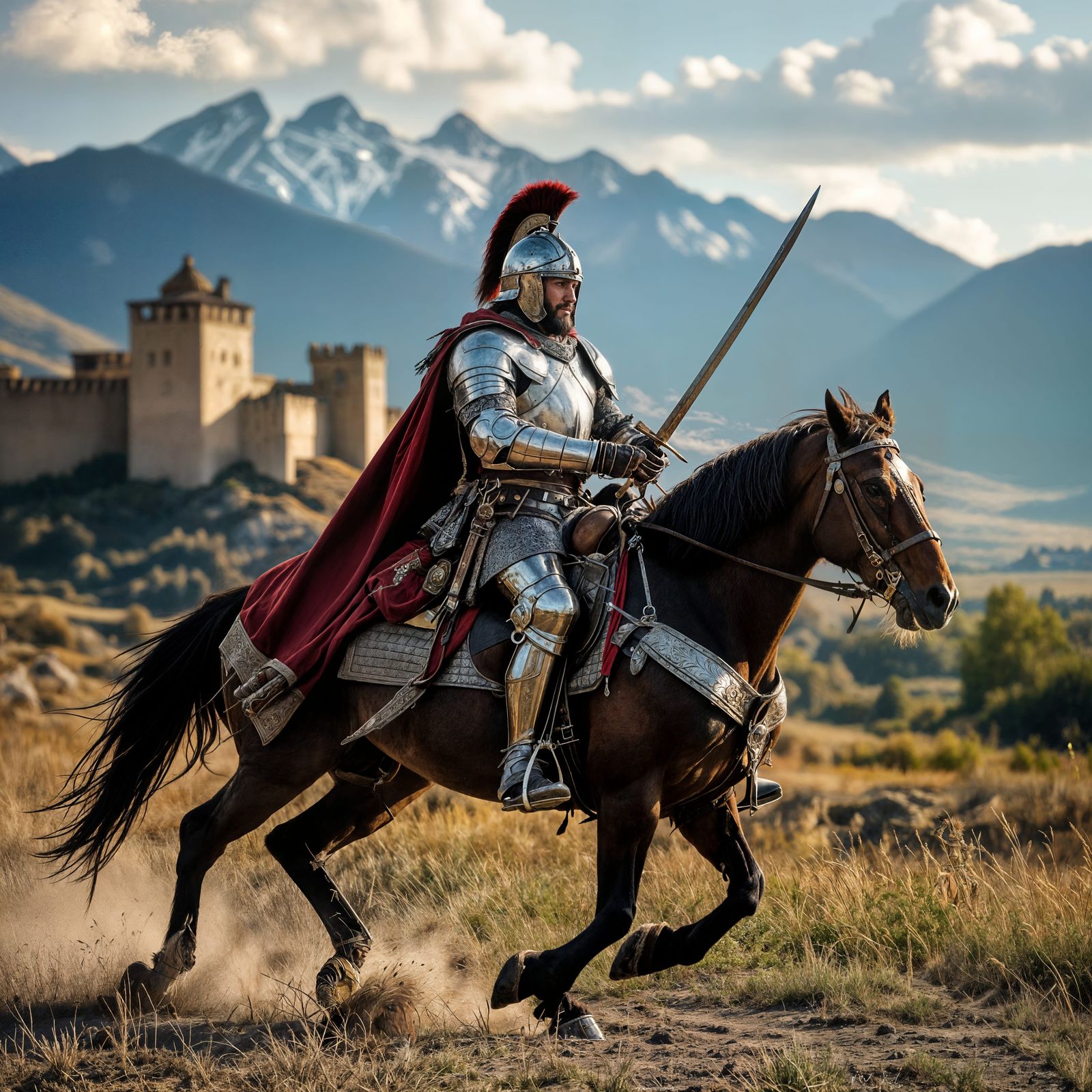 Georgian Cavalryman on Horseback: Ultra-Realistic Photograph