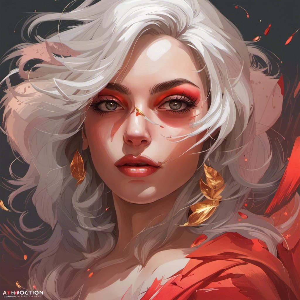 Dramatic Makeup Portrait with Red Lips and Gold Eyes