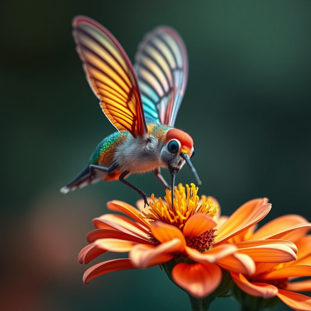 Hummingbird Moth Sipping Nectar in Hyperrealistic Watercolor