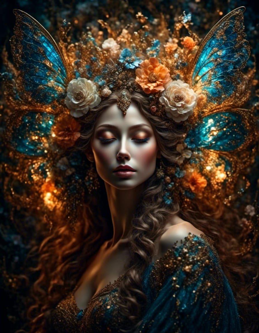 Winged Woodland Fairy with Newborn, Klimt Watercolour Style