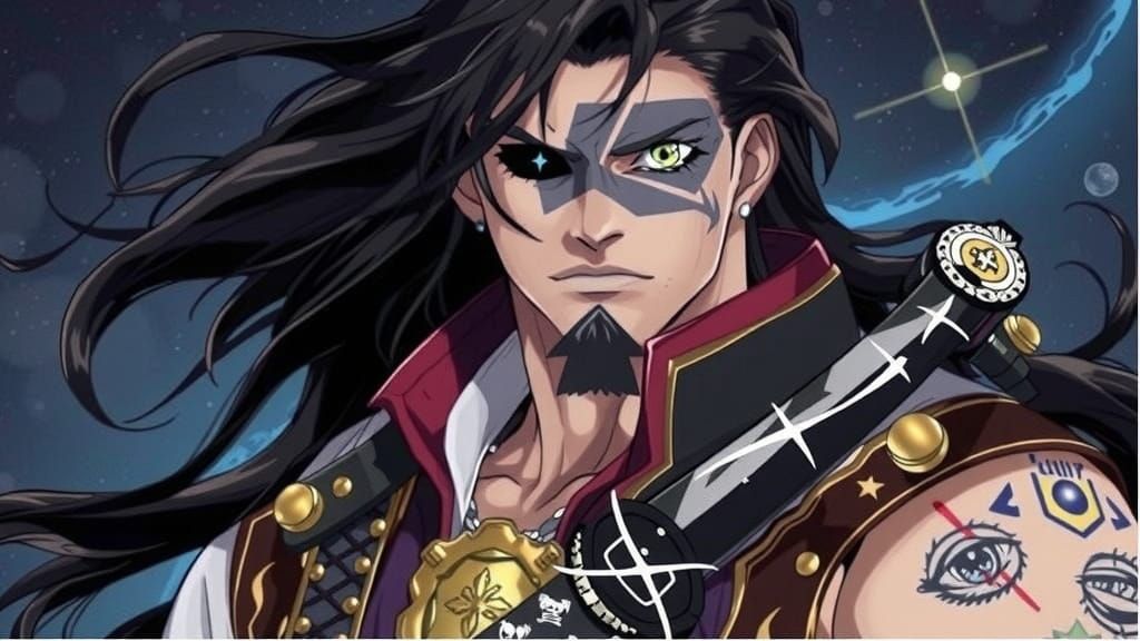 Majestic Half-Demon Space Pirate Captain with Piercing Gaze