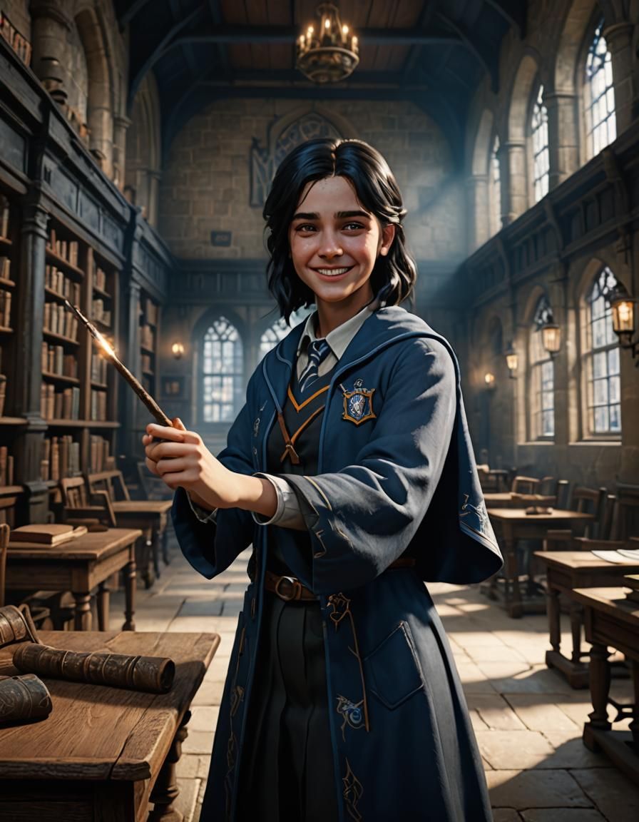 Ravenclaw Student Practicing Magic in Hogwarts, 3D Render