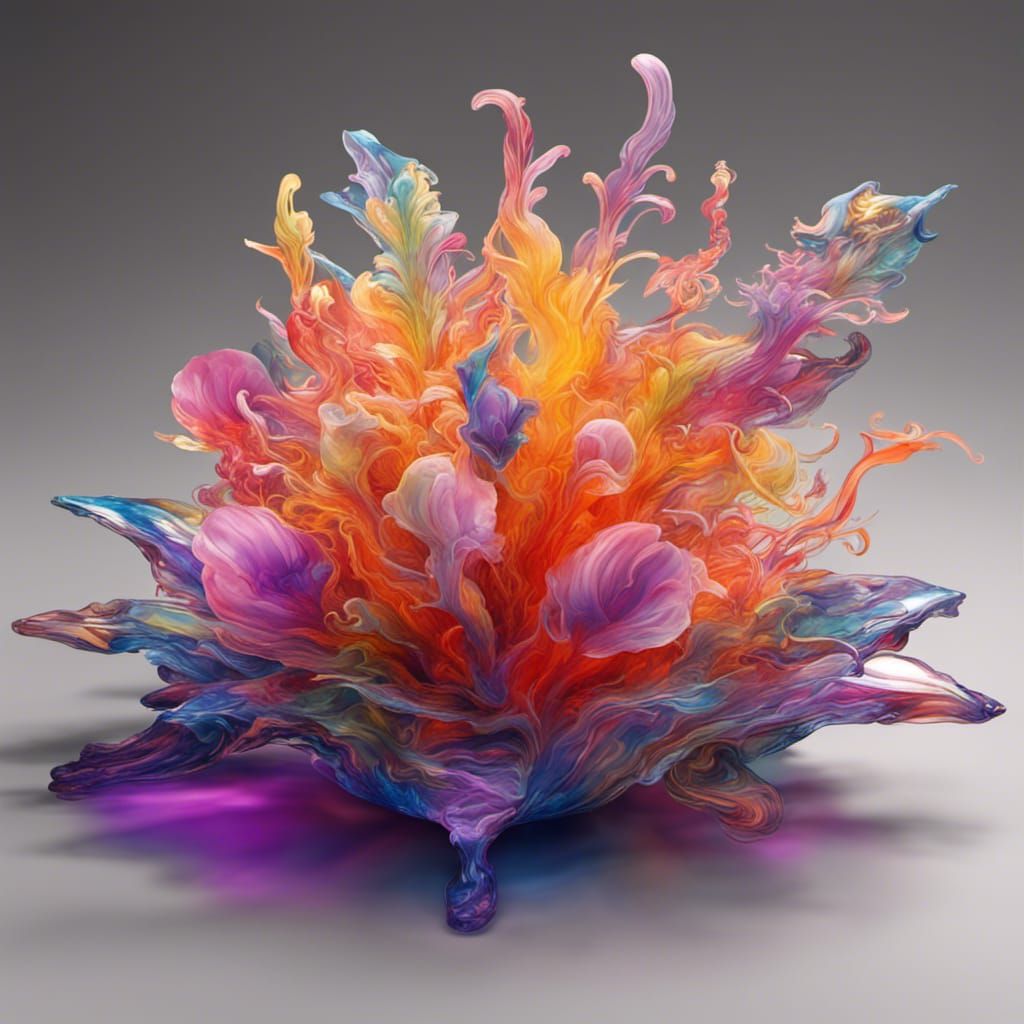 Magical Blown Glass Garden Scene with Orange Tabby Cat