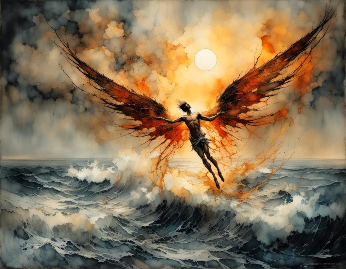 Icarus's Descent: A Mythical Burning Fall