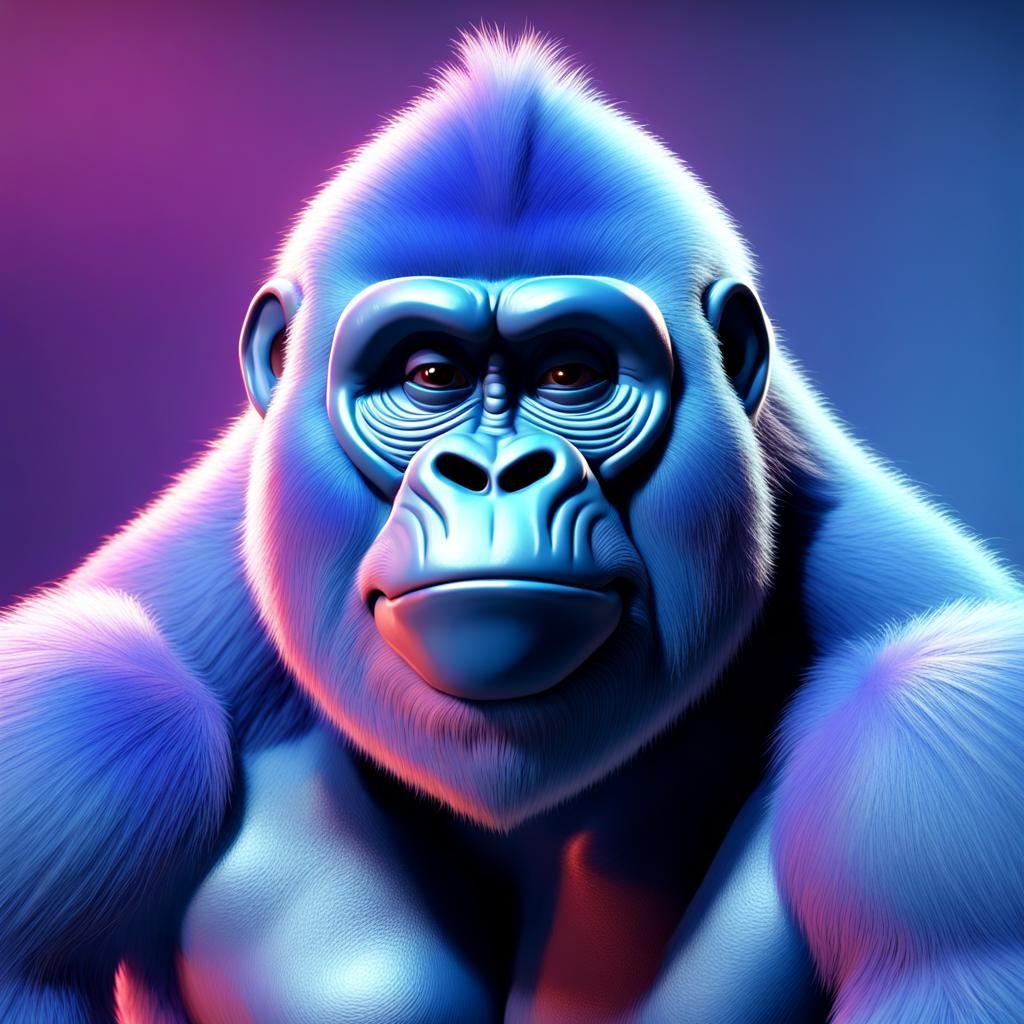 Fuzzy Blue Gorilla in 3D Digital Art