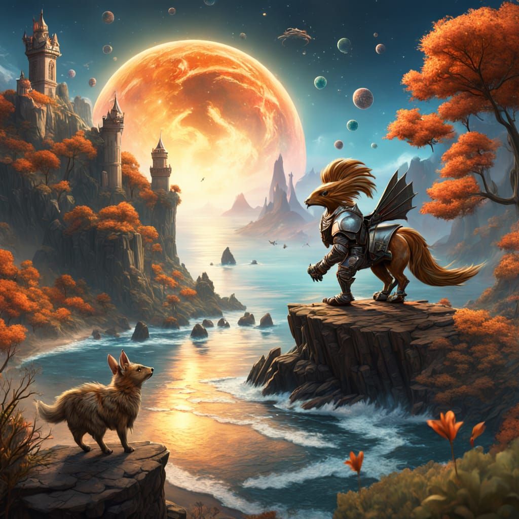 Knight Forged From Starlight On Alien Ocean Cliff