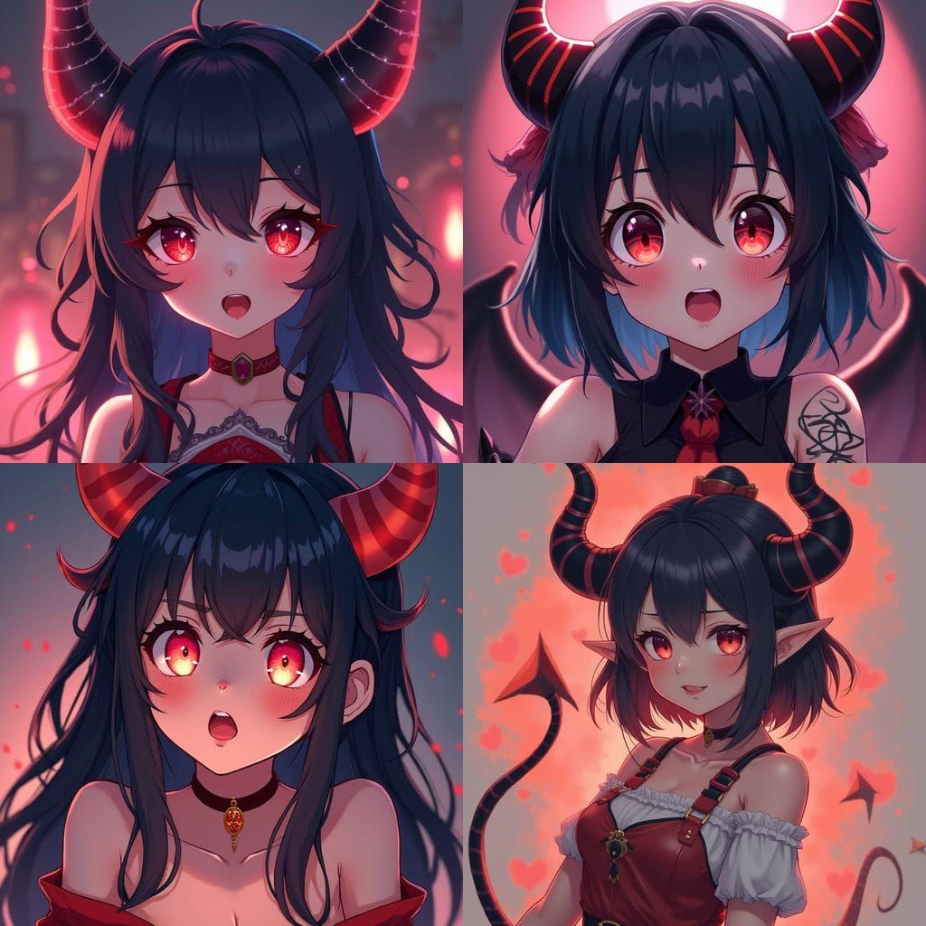 Expressive Demon Girl in Manga Style