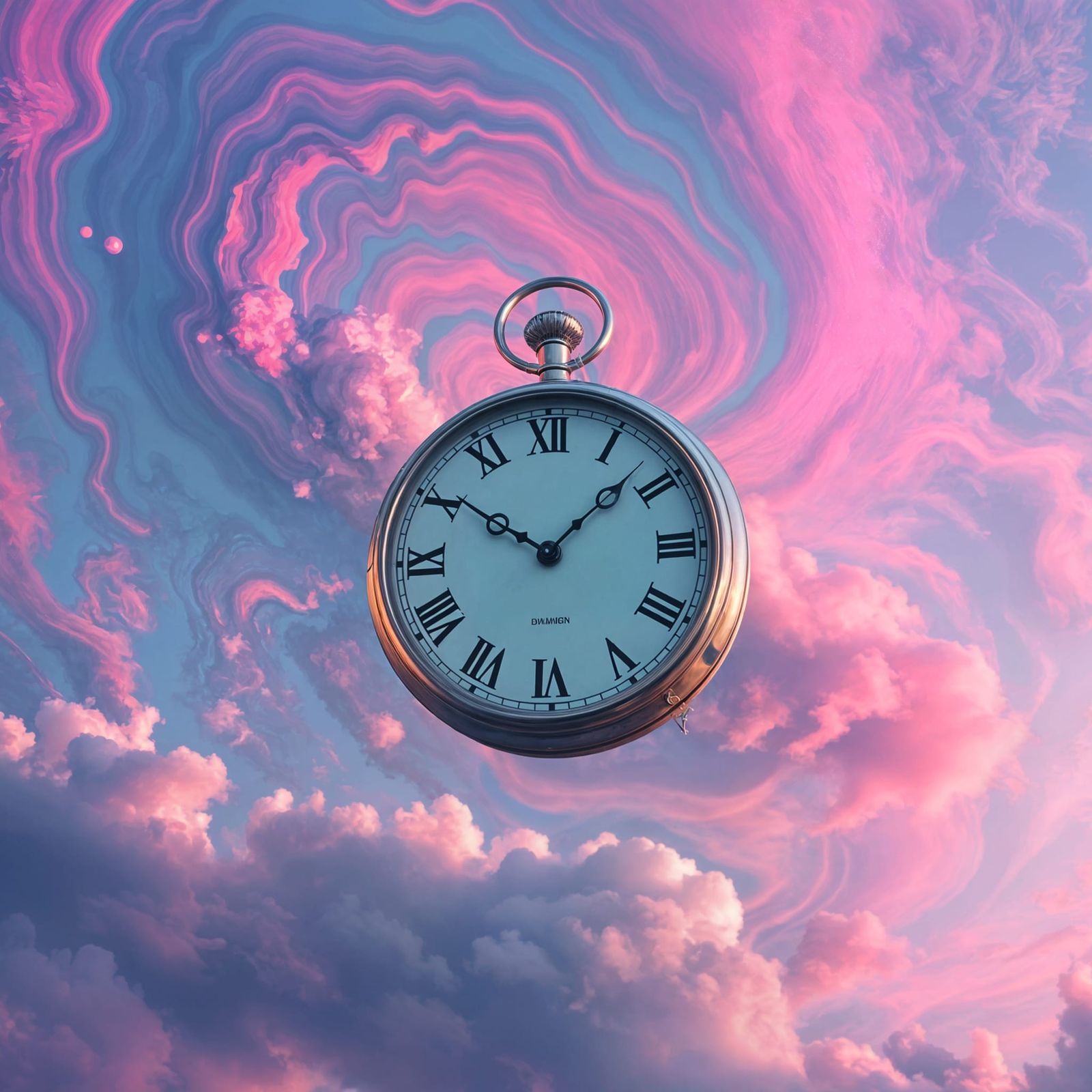 Surreal Floating Clock in Psychedelic Dreamscape