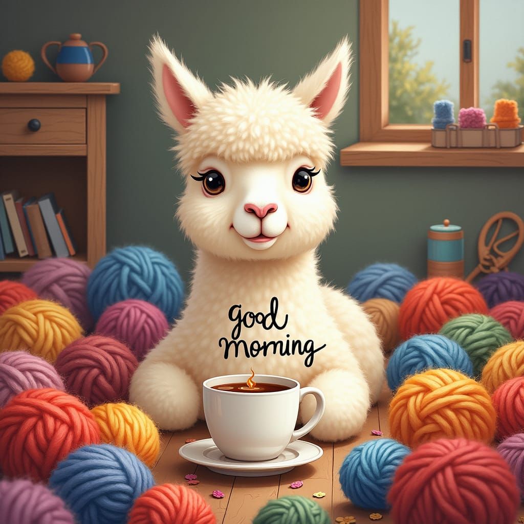 Alpaca in Craft Room, Watercolour and Oil Painting