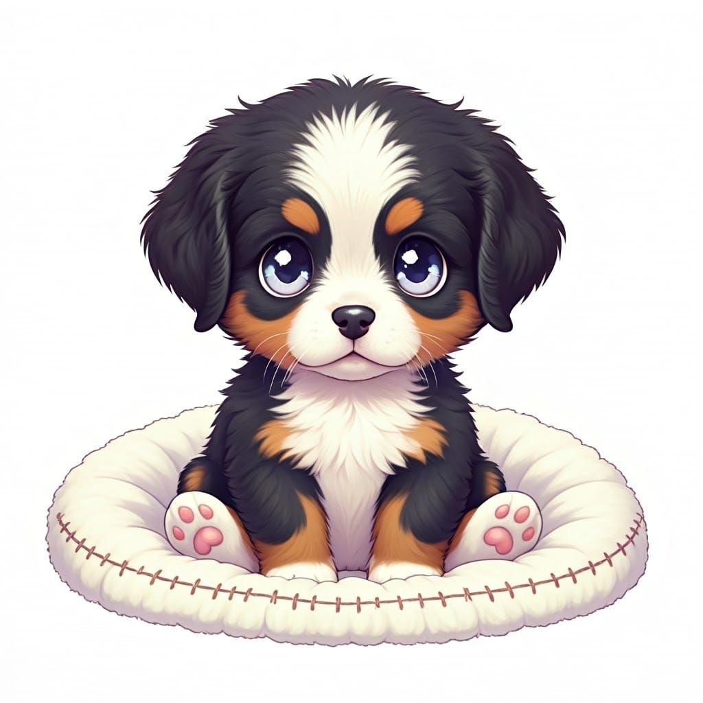 Chibi Bernese Mountain Puppy with Starry Eyes