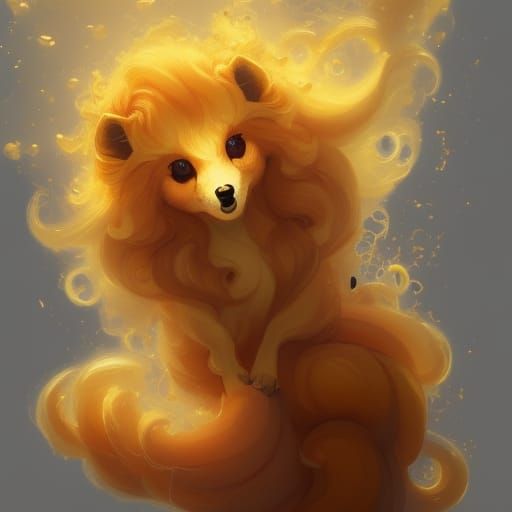 Golden Vulpix Portrait in Hyperdetailed Digital Art