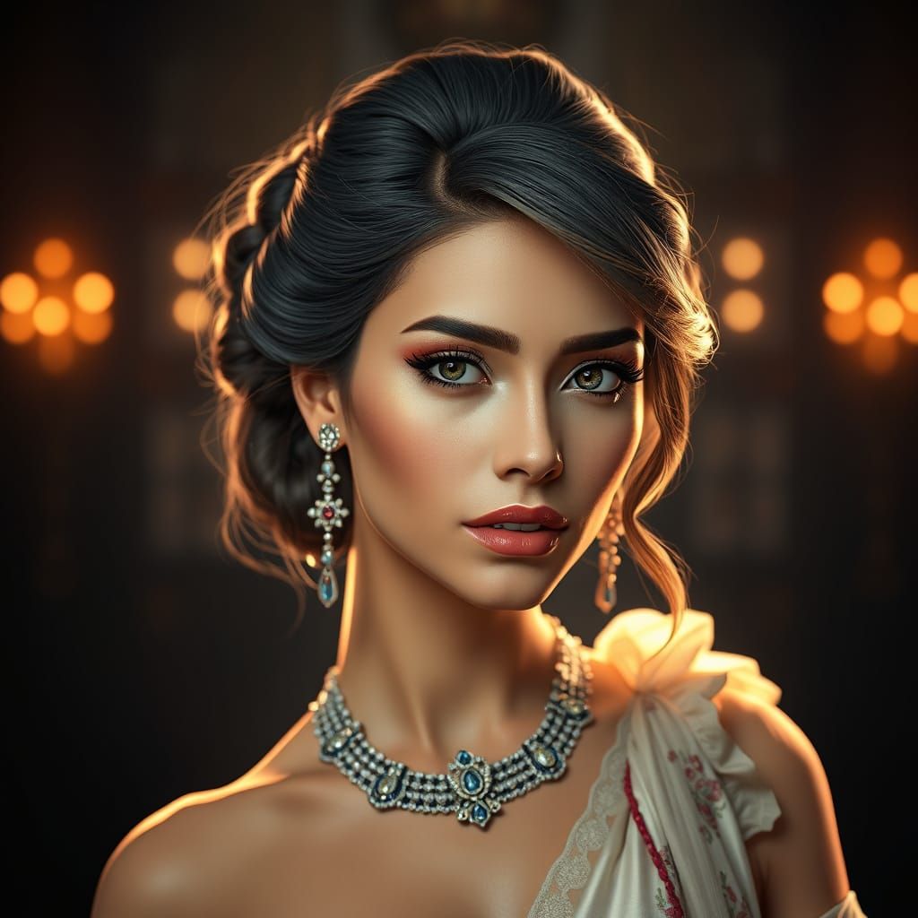 Elegant Women's Portrait in Digital Painting Style