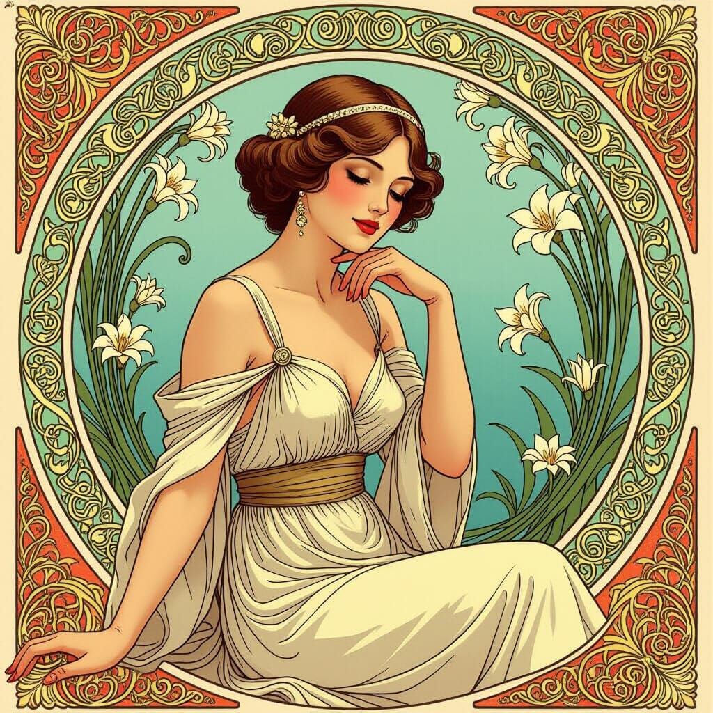 Elegant Woman in Art Nouveau Style