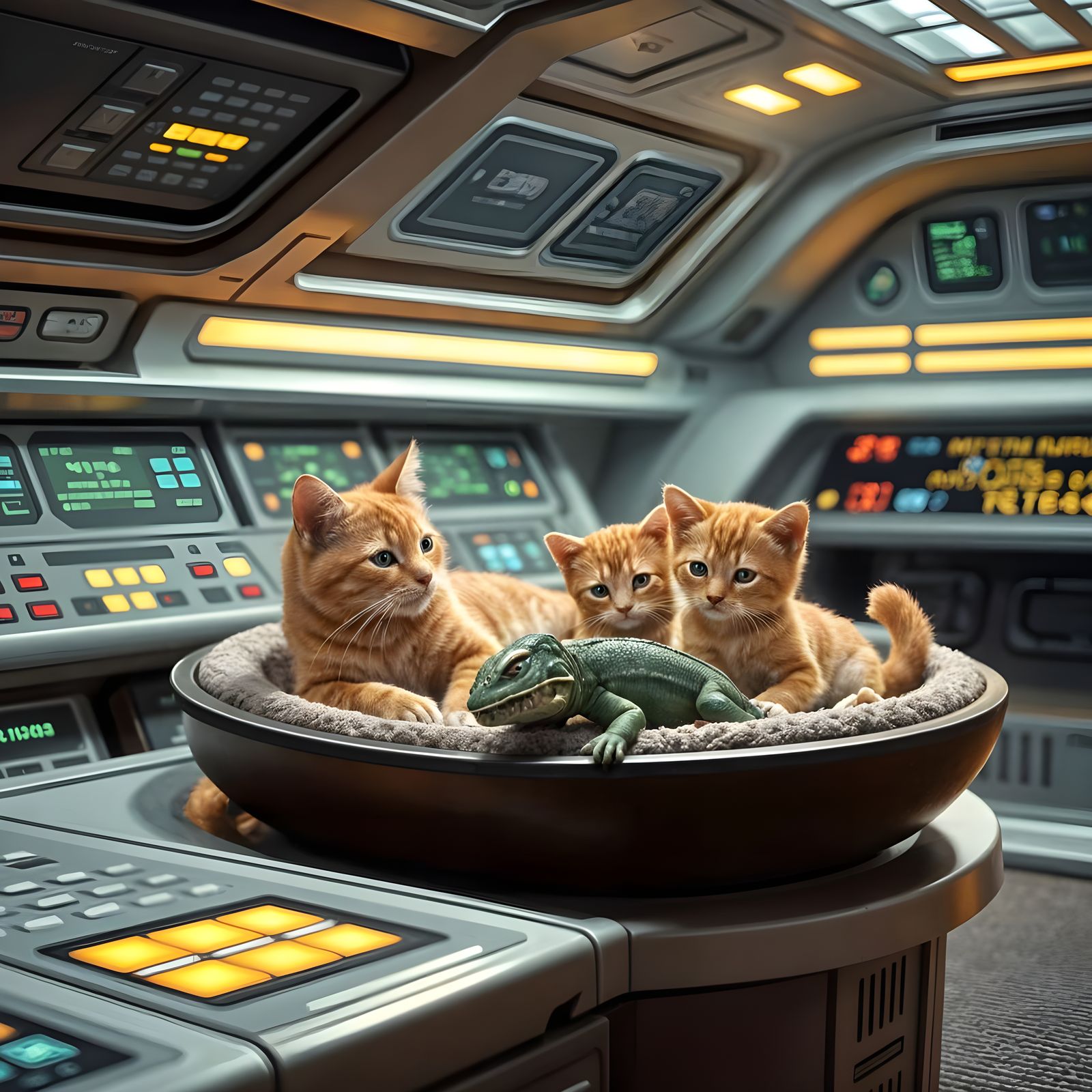 Star Trek Cat and Kittens Play With Gorn Toy