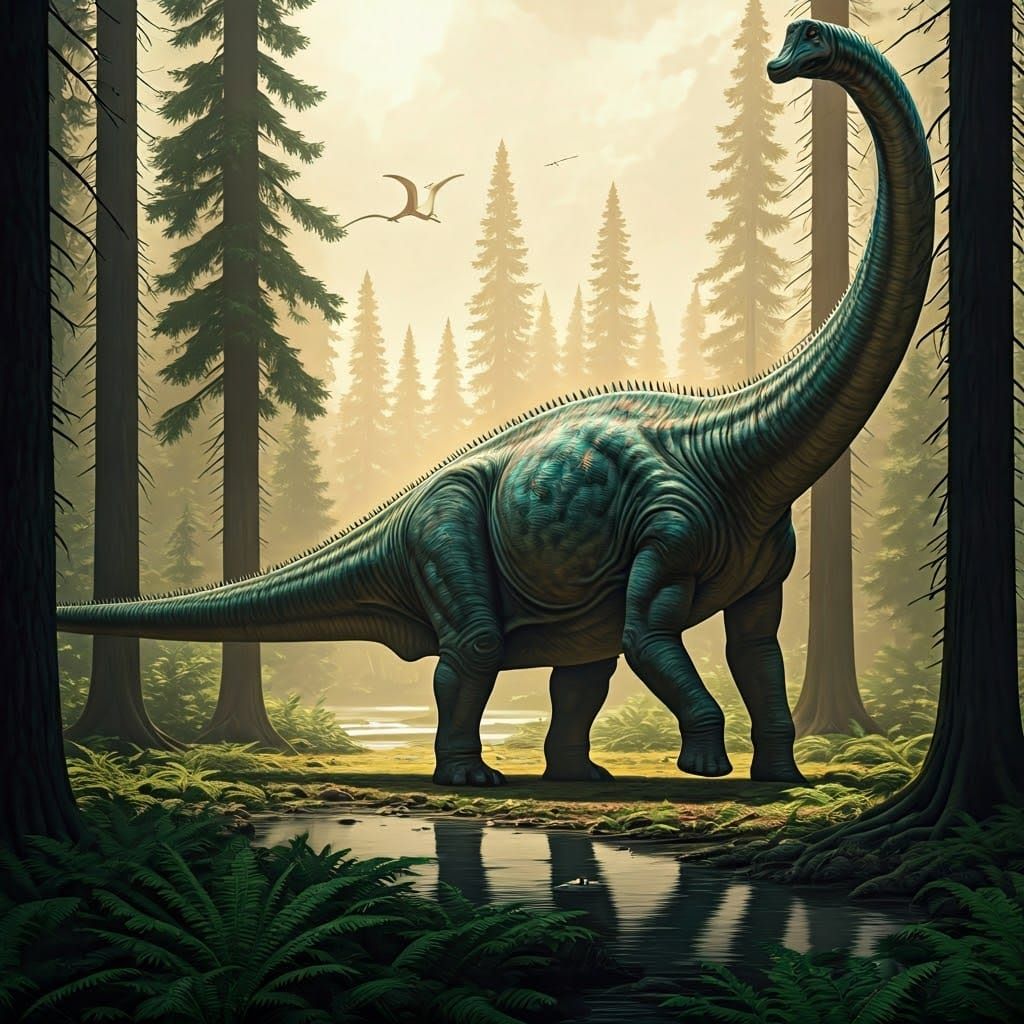 Majestic Apatosaurus Roams Prehistoric Forest