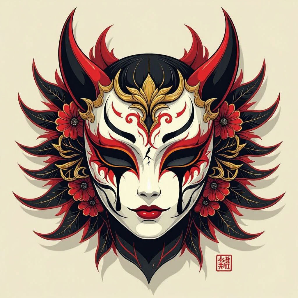 Anime Hannya Mask with Crack, Digital Illustration