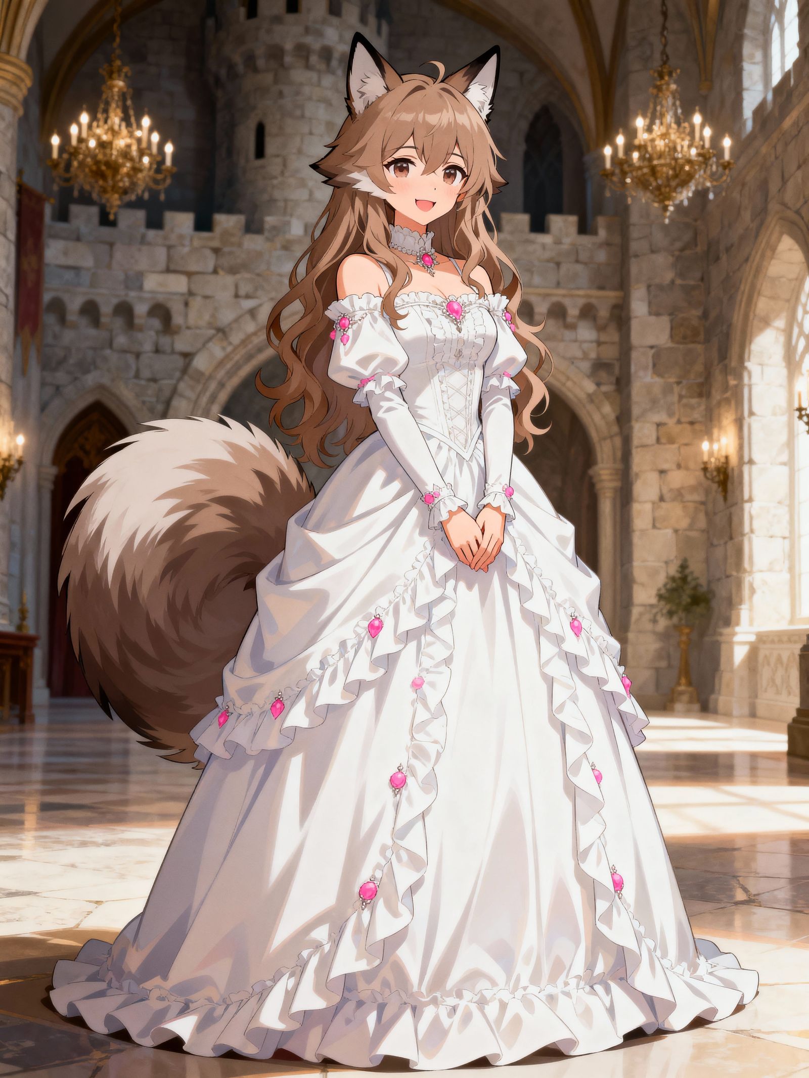 Anime Wolf-Girl in Royal Dress at Castle Hall