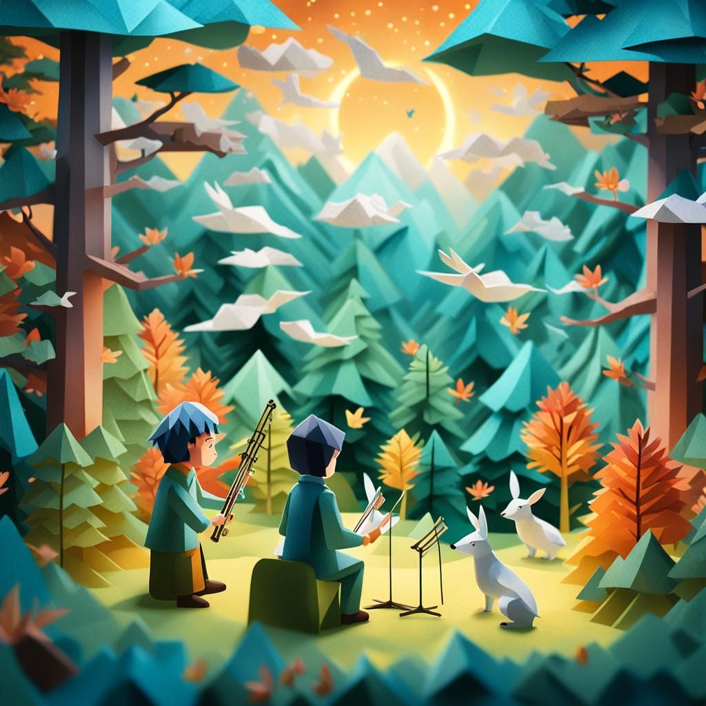 Dreamlike Forest Guardian Conducts Animal Orchestra