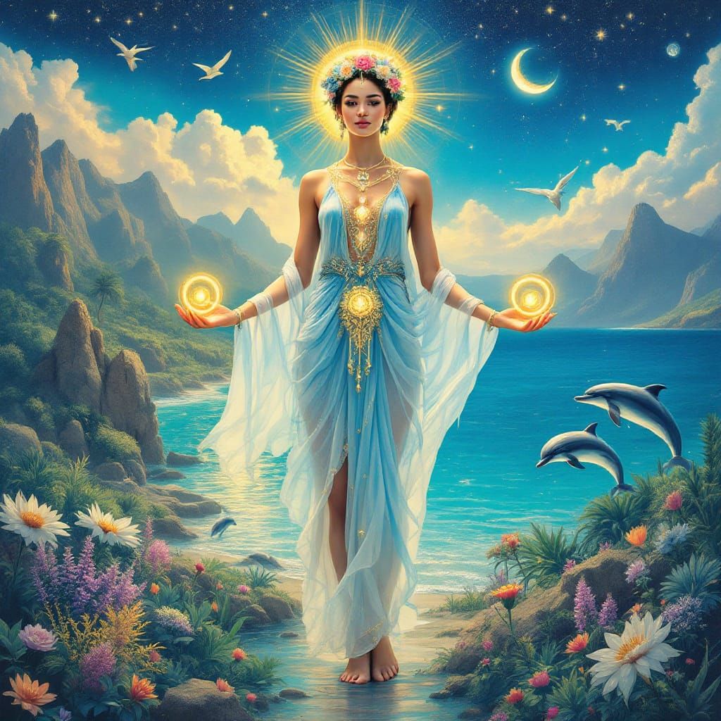 Androgynous Figure in Paradise: A Symbol of Harmony