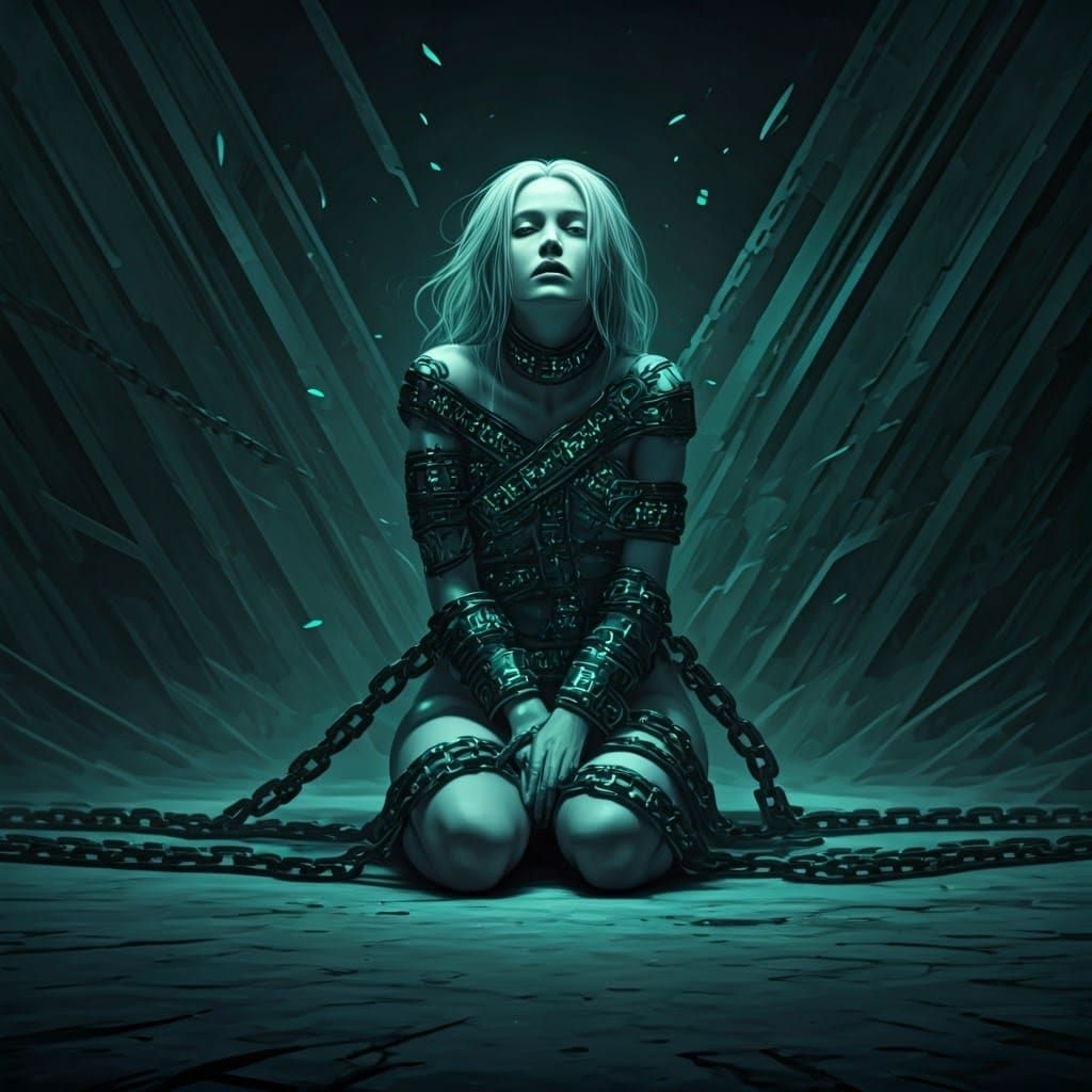 Chained Woman in Duotone Dark Fantasy