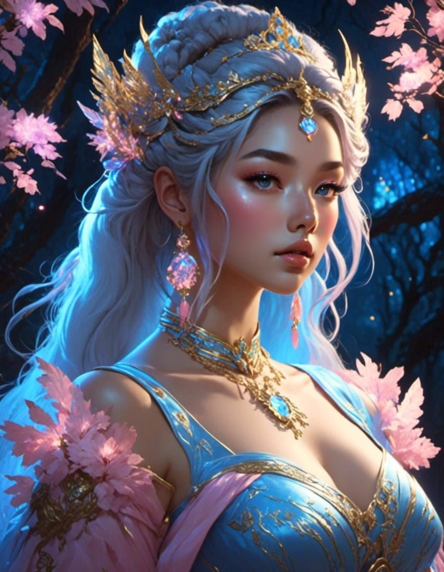 Wuxia Princess Portrait with Twinkling Lights